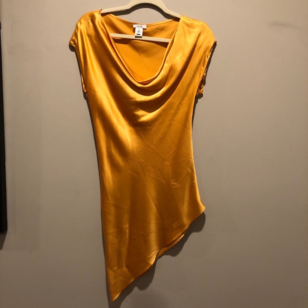 Yellow silk asymmetric blouse short sleeve